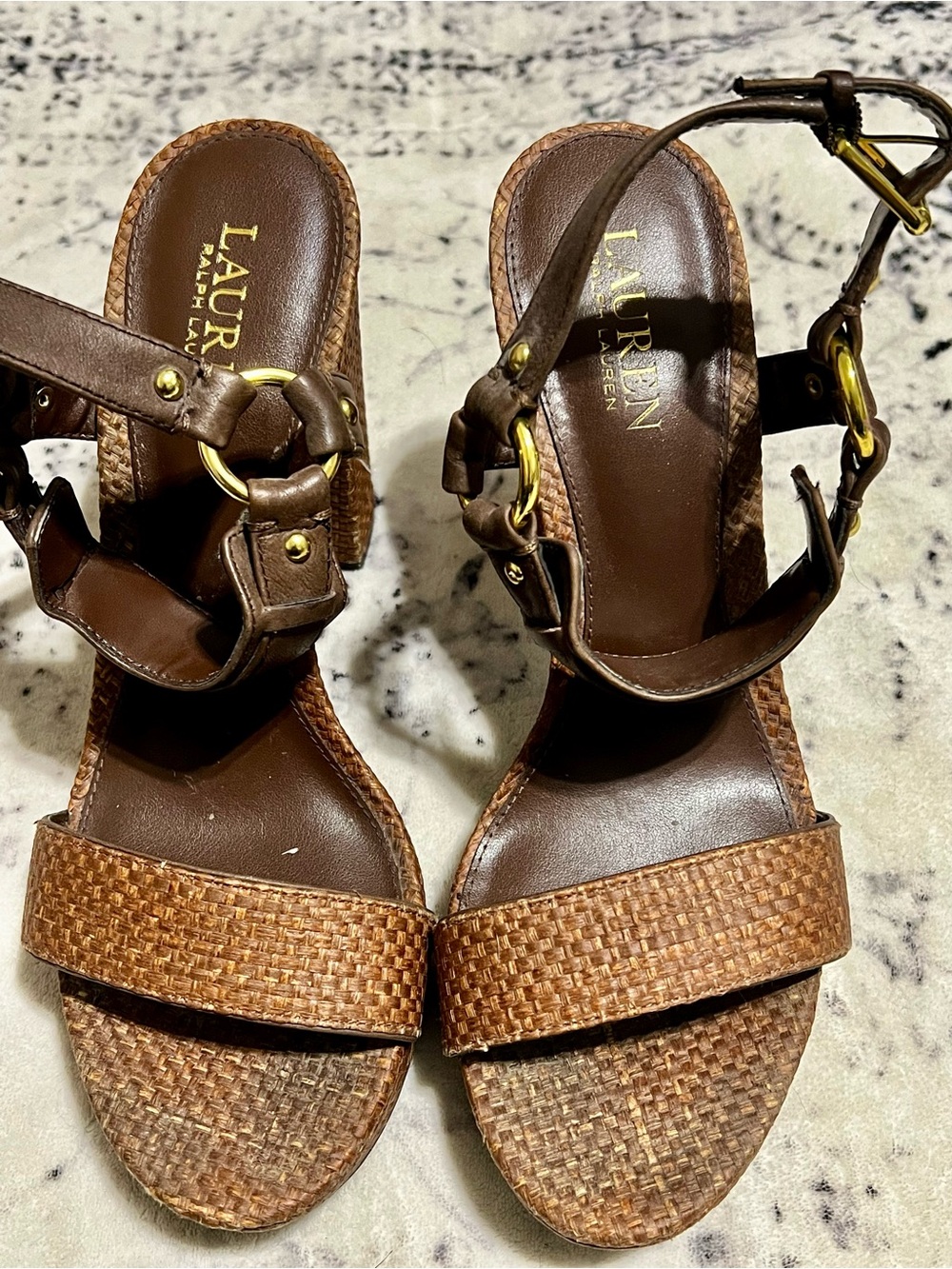 Womens Ralph Lauren Brown Woven Platform Sandals - US 9